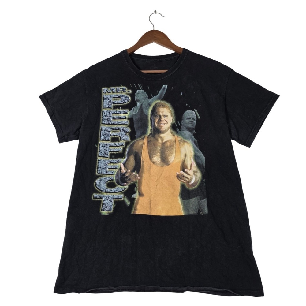 WWE Mr Perfect Curt Hennig Wrestling T-Shirt Faded Black Mens Medium Graphic Y2K